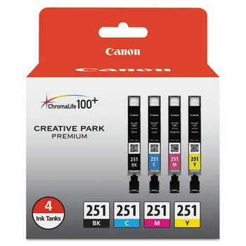 Canon CLI-251 Black, Cyan, Magenta, Yellow (4/Pack) Ink Cartridge, Canon 6513B004