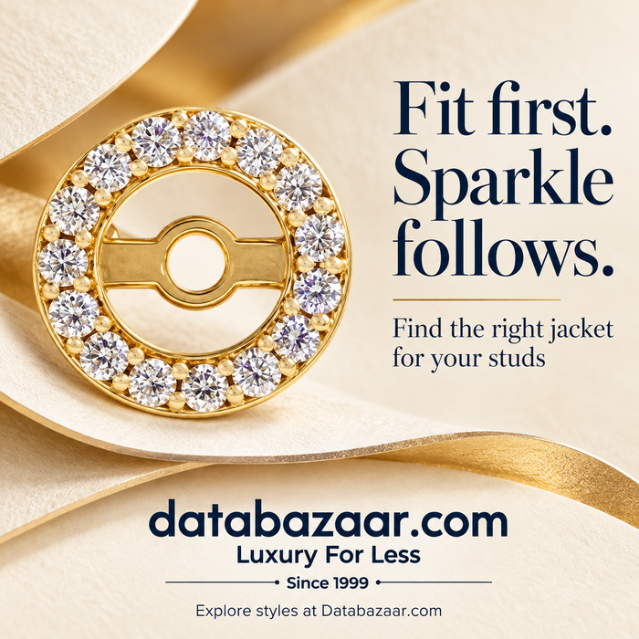 Natural diamond earring jacket in yellow gold with the message Fit first. Sparkle follows.