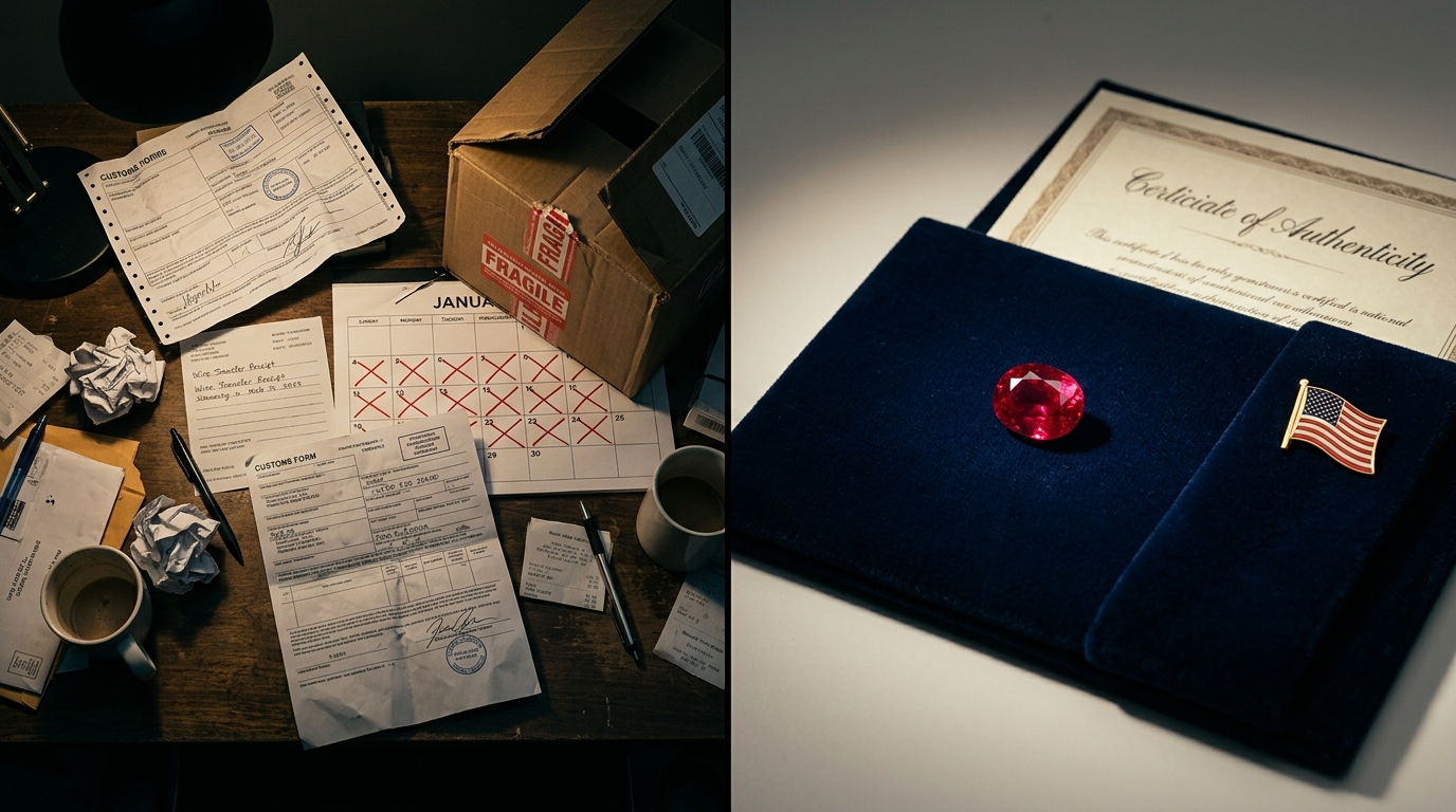 The old way vs the Databazaar way of buying Jyotish gemstones — customs and delays vs certified and shipped from USA