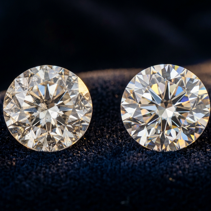 Natural and lab-grown gemstones side by side on dark navy velvet — certified loose gemstones at Databazaar