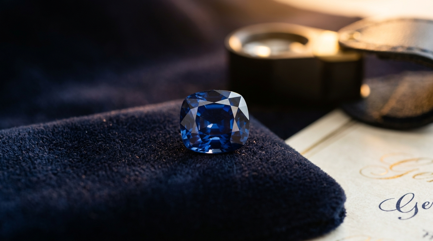 Natural untreated blue sapphire gemstone with gemological certificate — certified for Jyotish astrology