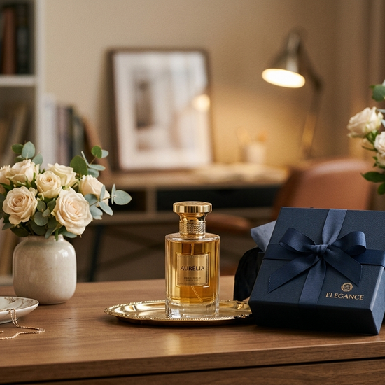 Luxury perfume bottle styled as a corporate gift