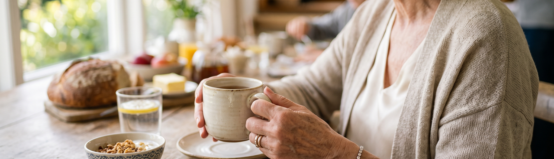 Woman's hands holding a mug while wearing a diamond tennis bracelet