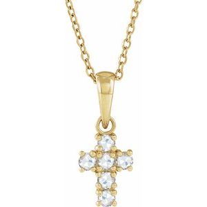 Ladies Rose-Cut Natural Diamond Cross Necklace (Vs/Si1, Ghi) — 14K Yellow Gold