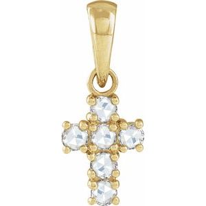 Ladies Rose-Cut Natural Diamond Cross Pendant (Vs/Si1, Ghi) — 14K Yellow Gold