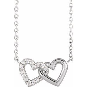 Ladies Natural Diamond Petite Double Interlocking Heart Necklace (Si2-Si3, G-H) — Platinum
