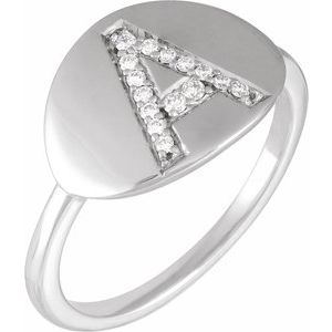Ladies Natural Diamond Initial A Signet Ring (I1, H+) — 14K White Gold