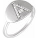 Ladies Natural Diamond Initial A Signet Ring (I1, H+) — 14K White Gold