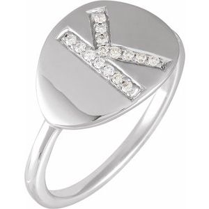 Ladies Natural Diamond Initial K Signet Ring (I1, H+) — 14K White Gold