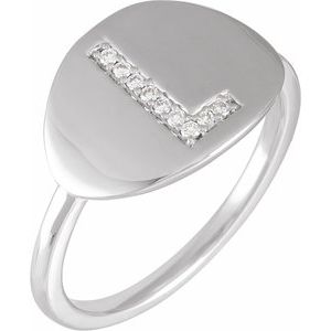 Ladies Natural Diamond Initial L Signet Ring (I1, H+) — 14K White Gold