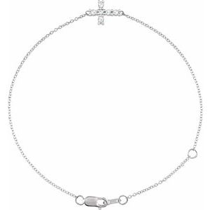 Ladies Rose-Cut Natural Diamond Sideways Cross 6 1/2-7 1/ Bracelet (Vs/Si1, Ghi) — 14K White Gold