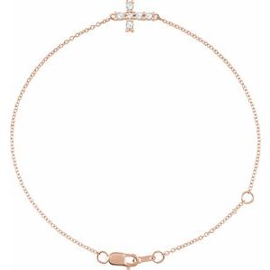 Ladies Rose-Cut Natural Diamond Sideways Cross 6 1/2-7 1/ Bracelet (Vs/Si1, Ghi) — 14K Rose Gold