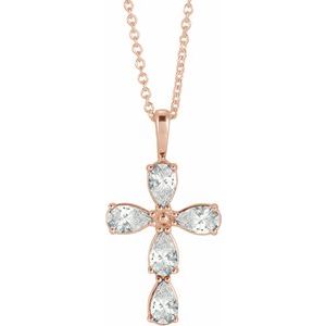 Ladies Natural Diamond Cross Necklace (Si2-Si3, Ghi) — 14K Rose Gold
