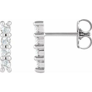Ladies Rose-Cut Natural Diamond Bar Earrings — 14K White Gold