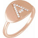 Ladies Natural Diamond Initial A Signet Ring (I1, H+) — 14K Rose Gold