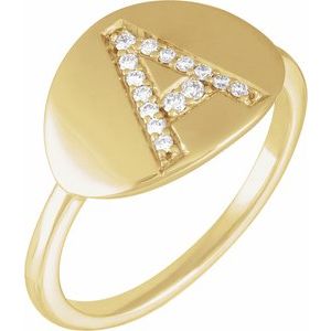 Ladies Natural Diamond Initial A Signet Ring (I1, H+) — 14K Yellow Gold
