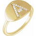 Ladies Natural Diamond Initial A Signet Ring (I1, H+) — 14K Yellow Gold