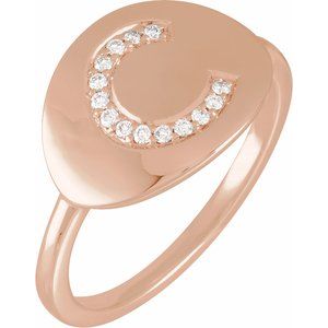 Ladies Natural Diamond Initial C Signet Ring (I1, H+) — 14K Rose Gold