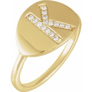 Ladies Natural Diamond Initial K Signet Ring (I1, H+) — 14K Yellow Gold