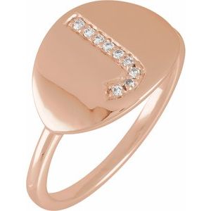 Ladies Natural Diamond Initial J Signet Ring (I1, H+) — 14K Rose Gold