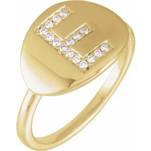 Ladies Natural Diamond Initial E Signet Ring (I1, H+) — 14K Yellow Gold