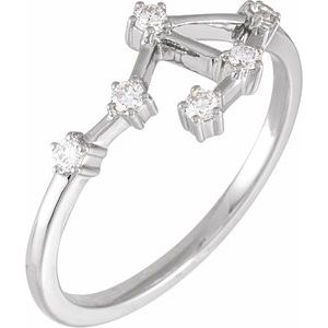 Ladies Natural Diamond Libra Constellation Ring (I1, H+) — 14K White Gold