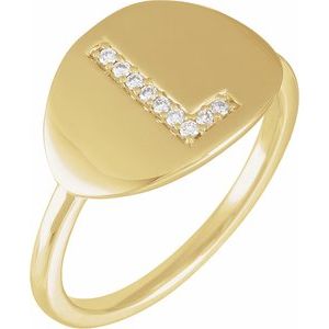 Ladies Natural Diamond Initial L Signet Ring (I1, H+) — 14K Yellow Gold