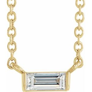 Ladies Natural Diamond Solitaire Necklace (Si2-Si3, Ghi) — 14K Yellow Gold