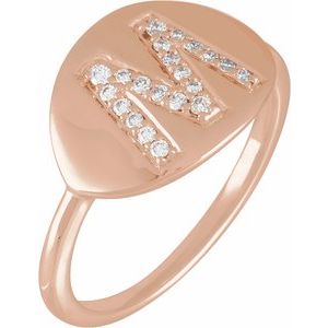 Ladies Natural Diamond Initial M Signet Ring (I1, H+) — 14K Rose Gold