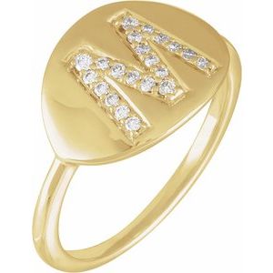 Ladies Natural Diamond Initial M Signet Ring (I1, H+) — 14K Yellow Gold