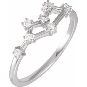 Ladies Natural Diamond Gemini Constellation Ring (I1, H+) — 14K White Gold