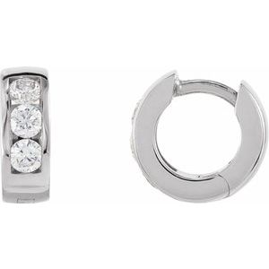 Ladies Natural Diamond 10 mm Hinged Hoop Earrings (Si2-Si3, G-H) — Platinum