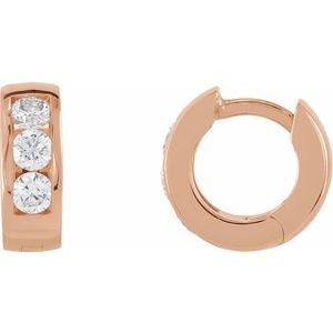 Ladies Natural Diamond 10 mm Hinged Hoop Earrings (I1, G-H) — 14K Rose Gold