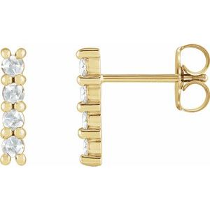 Ladies Rose-Cut Natural Diamond Bar Earrings — 14K Yellow Gold