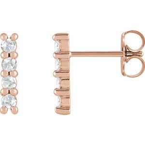 Ladies Rose-Cut Natural Diamond Bar Earrings — 14K Rose Gold