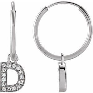 Ladies Natural Diamond Single Initial D Hoop Earring (I1, H+) — 14K White Gold