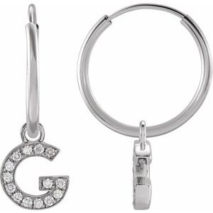 Ladies Natural Diamond Single Initial G Hoop Earring (I1, H+) — 14K White Gold