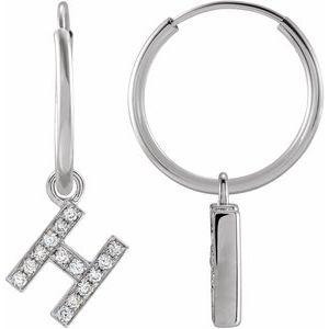 Ladies Natural Diamond Single Initial H Hoop Earring (I1, H+) — 14K White Gold