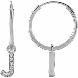 Ladies Natural Diamond Single Initial J Hoop Earring (I1, H+) — 14K White Gold
