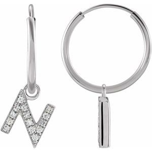 Ladies Natural Diamond Single Initial N Hoop Earring (I1, H+) — 14K White Gold