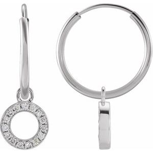 Ladies Natural Diamond Single Initial O Hoop Earring (I1, H+) — 14K White Gold