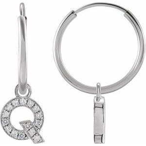 Ladies Natural Diamond Single Initial Q Hoop Earring (I1, H+) — 14K White Gold