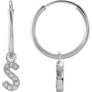 Ladies Natural Diamond Single Initial S Hoop Earring (I1, H+) — 14K White Gold