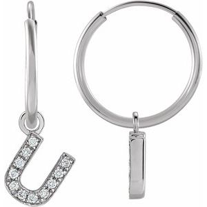 Ladies Natural Diamond Single Initial U Hoop Earring (I1, H+) — 14K White Gold