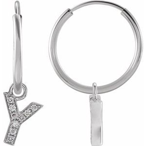 Ladies Natural Diamond Single Initial Y Hoop Earring (I1, H+) — 14K White Gold