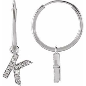 Ladies Natural Diamond Single Initial K Hoop Earring (I1, H+) — 14K White Gold