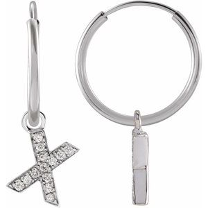 Ladies Natural Diamond Single Initial X Hoop Earring (I1, H+) — 14K White Gold