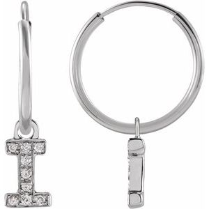 Ladies Natural Diamond Single Initial I Hoop Earring (I1, H+) — 14K White Gold