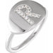 Ladies Natural Diamond Initial R Signet Ring (I1, H+) — 14K White Gold
