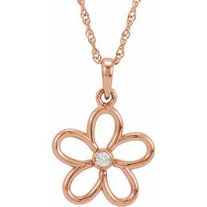 Ladies Natural Diamond Flower Necklace (I1, G-H) — 14K Rose Gold